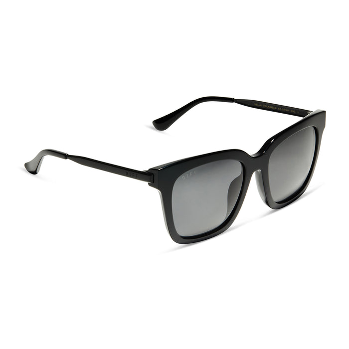 diff eyewear bella black frame grey polarized lenses sunglasses angled view