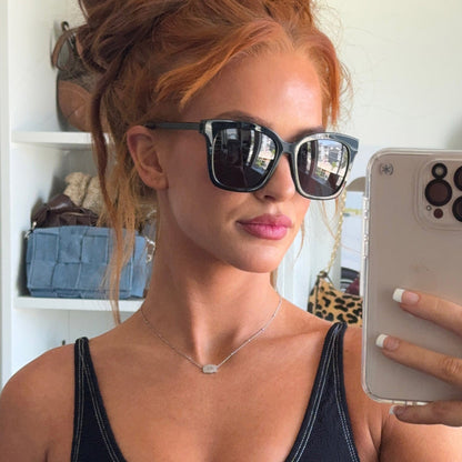 UGC - customer content - julia hatch wearing the Bella Black and Grey womens oversized square sunglasses from DIFF Eyewear