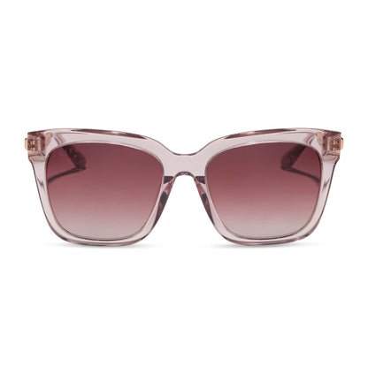 diff eyewear bella square sunglasses light pink crystal frame with wine gradient lenses front view