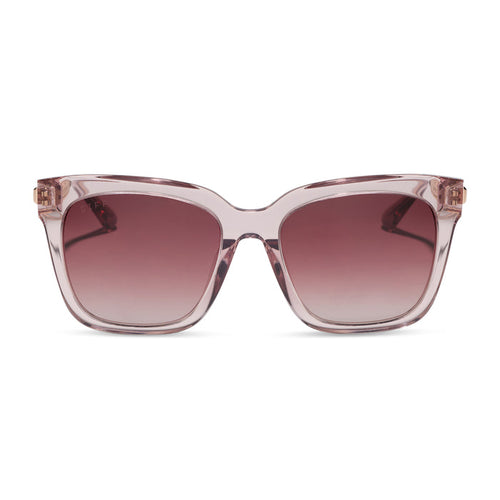 diff eyewear bella square sunglasses light pink crystal frame with wine gradient lenses front view