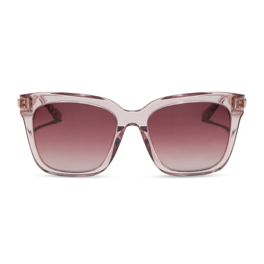diff eyewear bella square sunglasses light pink crystal frame with wine gradient lenses front view