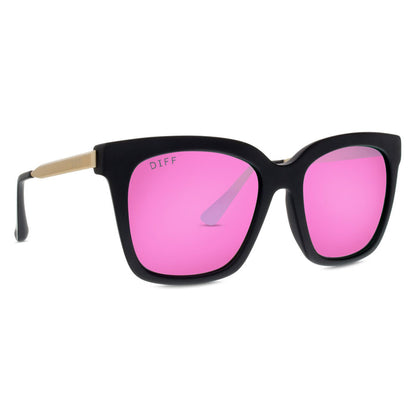 UGC - diff eyewear bella matte black frame with pink mirror polarized lenses sunglasses angled view