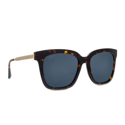 diff eyewear bella tortoise grey polarized sunglasses angled view
