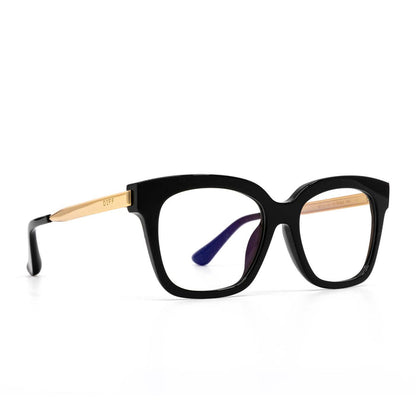 diff eyewear bella xs square blue light protection glasses with a black frame angled view
