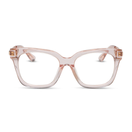 Bella XS prescription eyeglasses with blush crystal frames front view