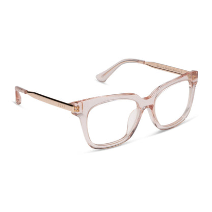 Bella XS prescription eyeglasses with blush crystal frames angle view