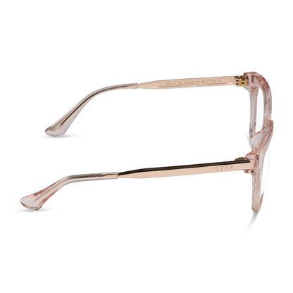 Bella XS prescription eyeglasses with blush crystal frames side view