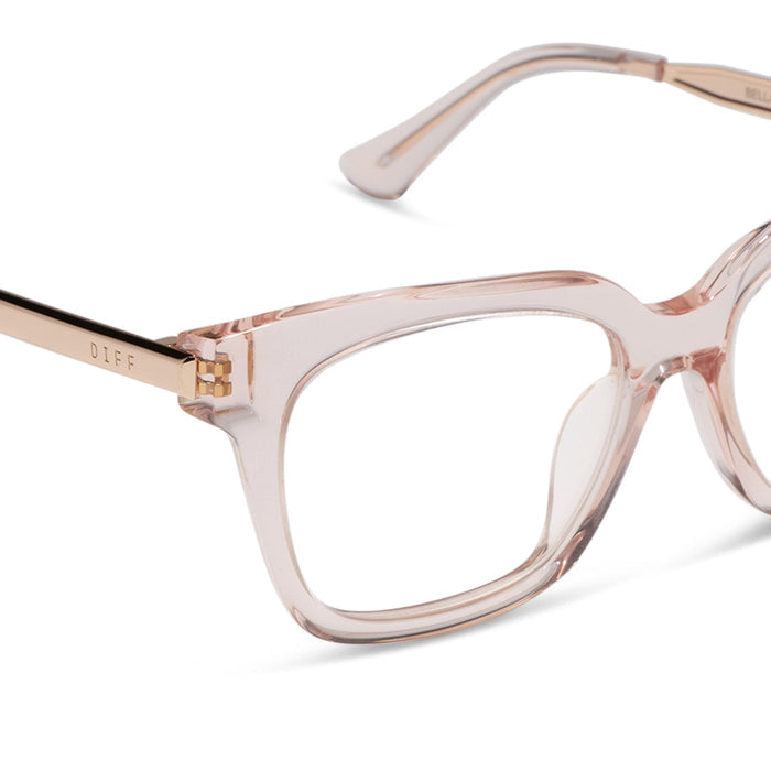 Bella XS prescription eyeglasses with blush crystal frames detailed view