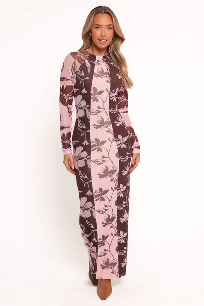 Petal and Pup USA DRESSES Bellatrix Spliced Maxi Dress - Pink Brown Floral