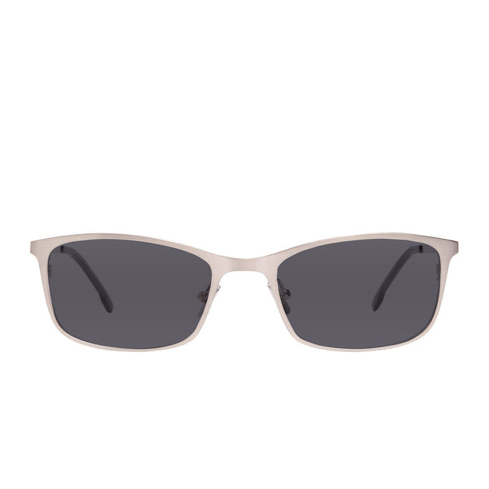 prescription sunglasses - BERNIE - BRUSHED SILVER + CLEAR prescription sunglasses in polarized lens front