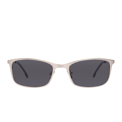 prescription sunglasses - BERNIE - BRUSHED SILVER + CLEAR prescription sunglasses in polarized lens front