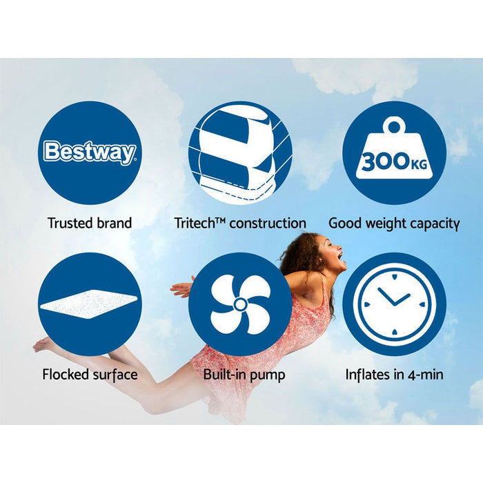 Bestway Air Bed Beds Mattress Premium Inflatable Built-in Pump Queen Size -Home Living Store - -