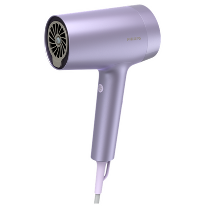 Purple hair dryer on a white background