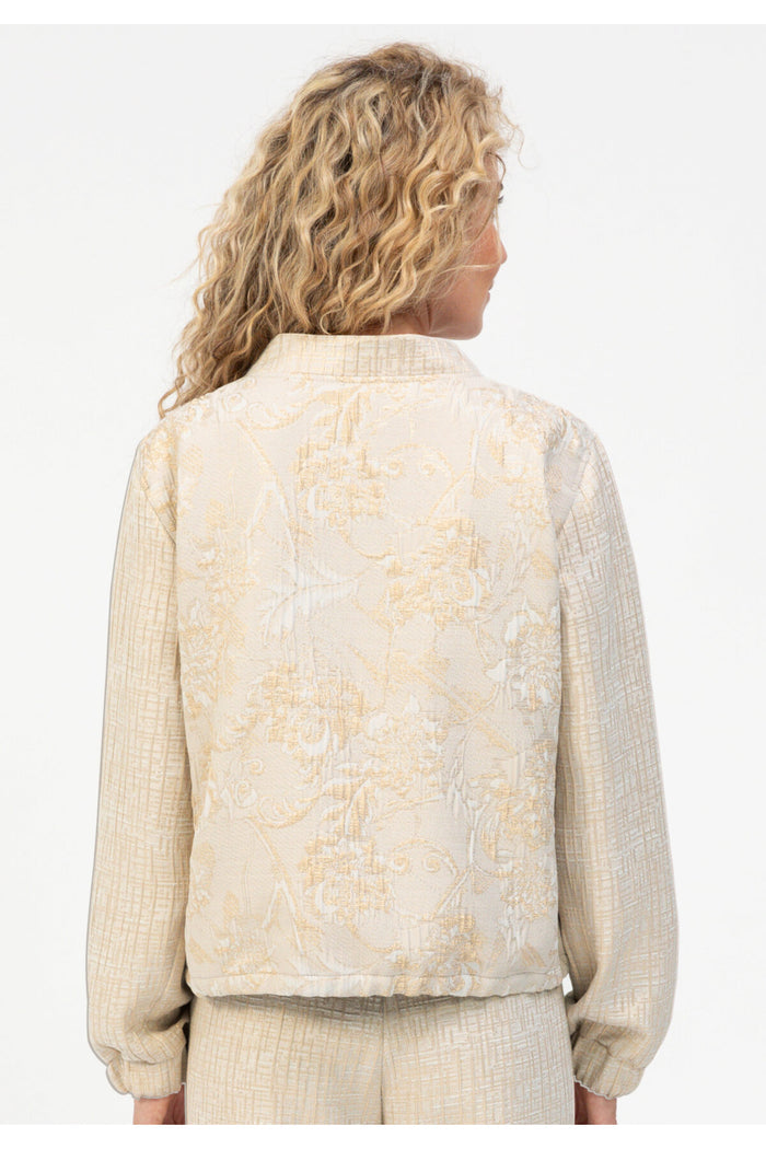 Rear view of model wearing Bianca 74032 Rachel Textured Jacket Beige Mix by bianca, shop bianca at Dotique