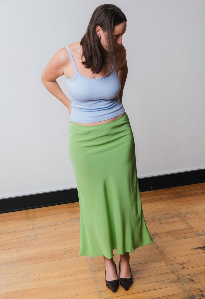 Bias Mid Skirt Verde Silk