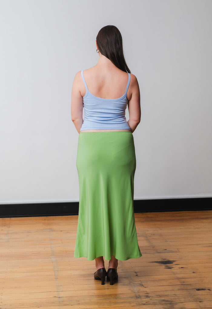 Bias Mid Skirt Verde Silk