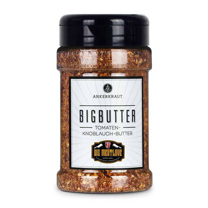 Ankerkraut Big Butter im kleinen Gewürzstreuer vor weißem Hintergrund.