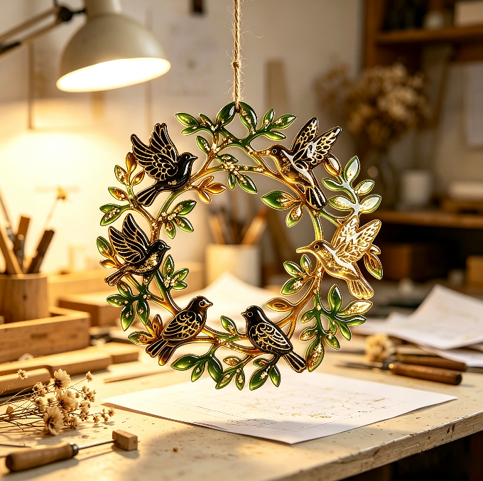 Bird Wreath Suncatcher Wall Hanging Resin Mold-10.8*10inches