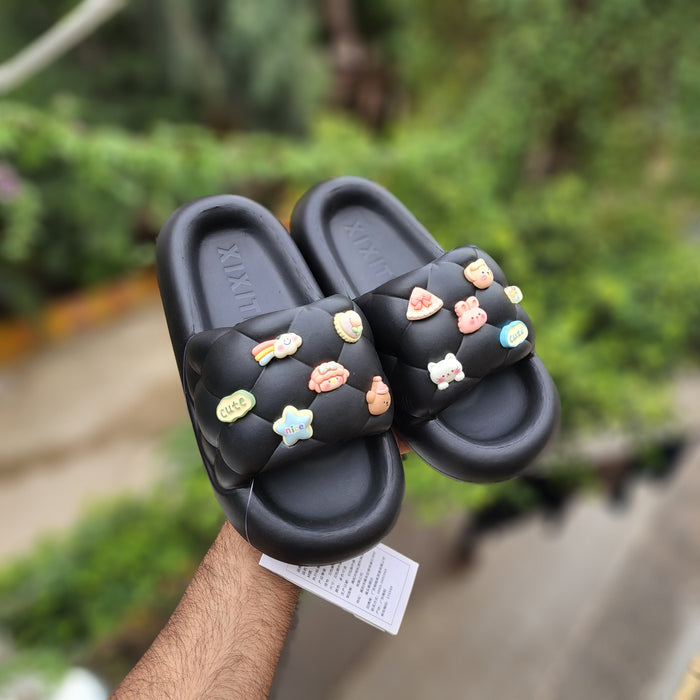 Black Adorable embellishments Sliders - Maha fashions -  Women Footwear