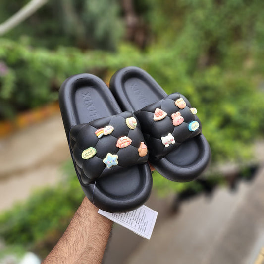 Black Adorable embellishments Sliders - Maha fashions -  Women Footwear
