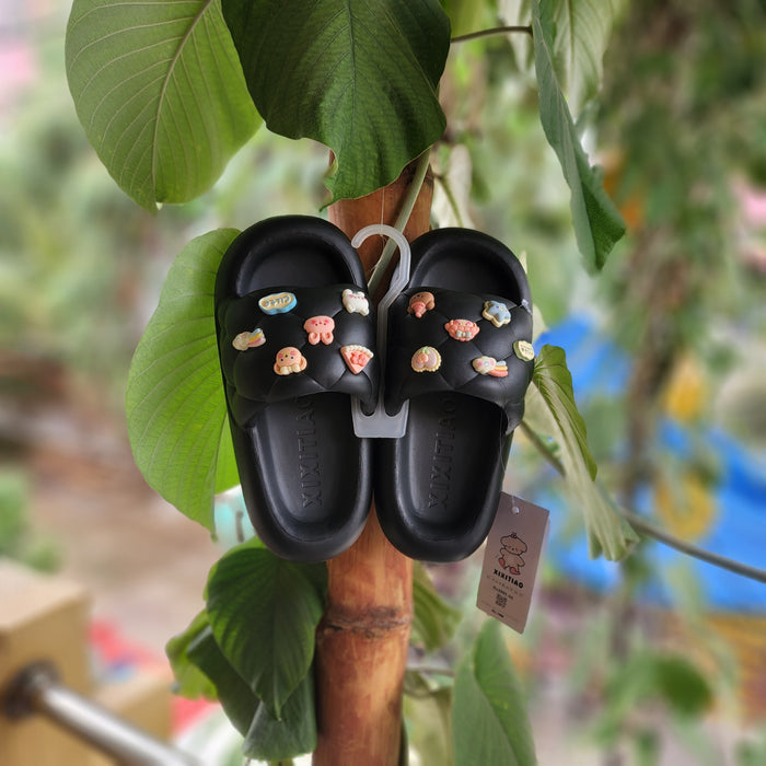 Black Adorable embellishments Sliders - Maha fashions -  Women Footwear