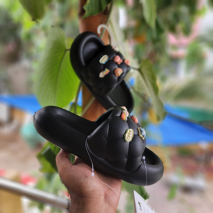 Black Adorable embellishments Sliders - Maha fashions -  Women Footwear