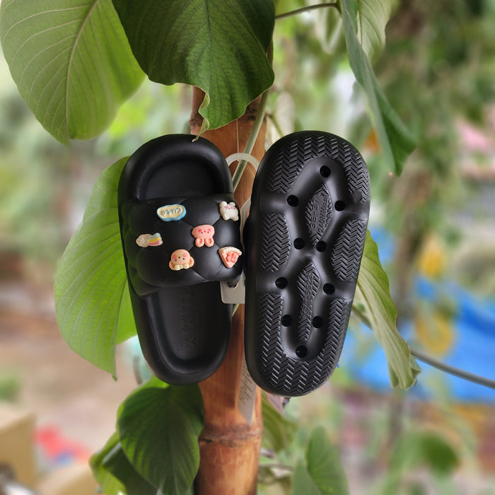 Black Adorable embellishments Sliders - Maha fashions -  Women Footwear