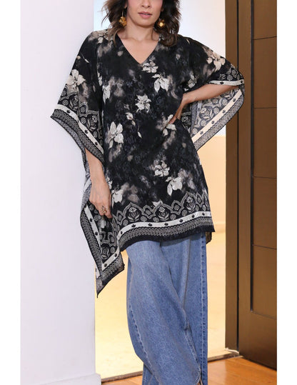Black & Beige Bloom Kaftan
