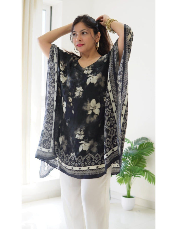 Black & Beige Bloom Kaftan