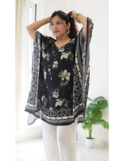 Black & Beige Bloom Kaftan