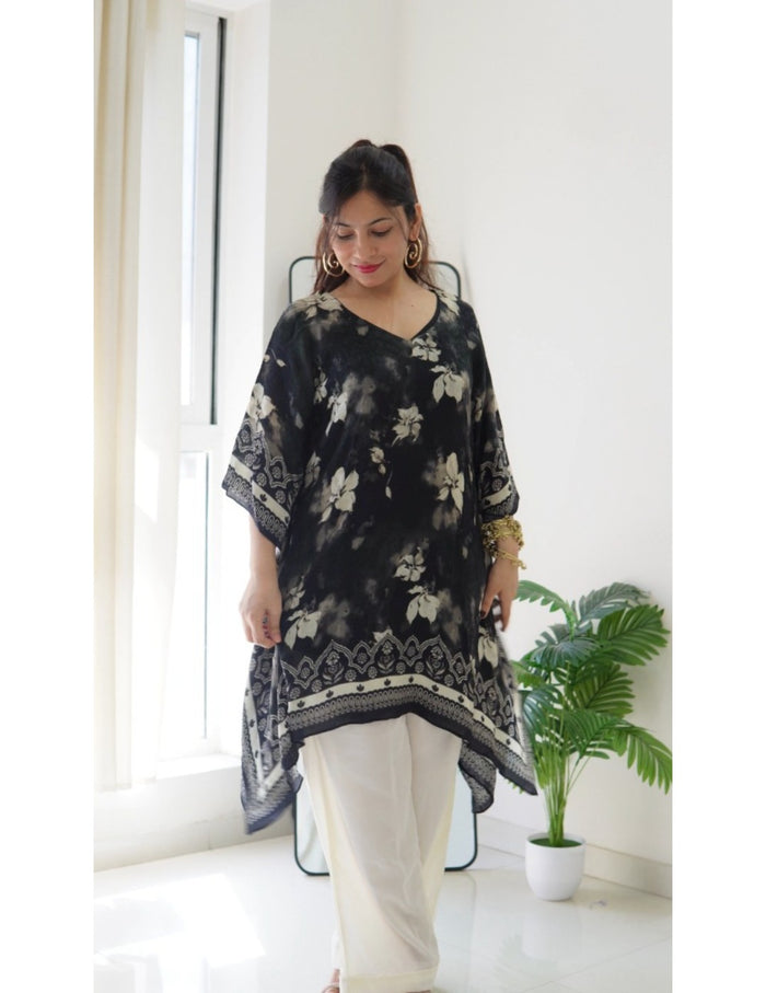Black & Beige Bloom Kaftan