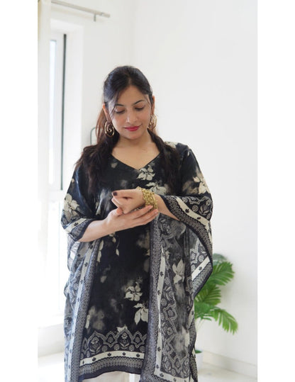 Black & Beige Bloom Kaftan