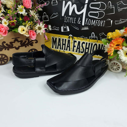 Black Casual Peshawri Sandals - Maha fashions -