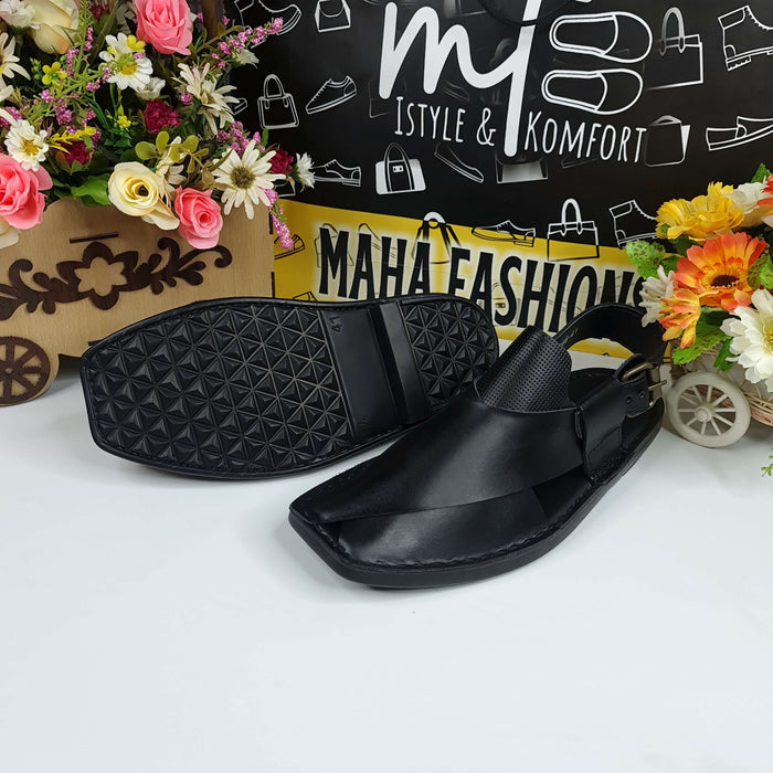 Black Casual Peshawri Sandals - Maha fashions -