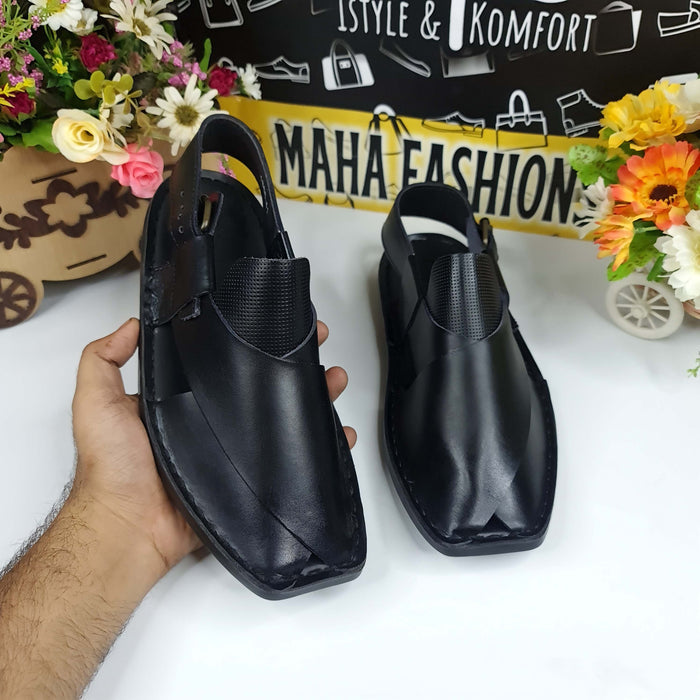 Black Casual Peshawri Sandals - Maha fashions -
