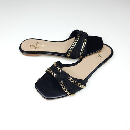 Black Chain Slippers - Maha fashions -