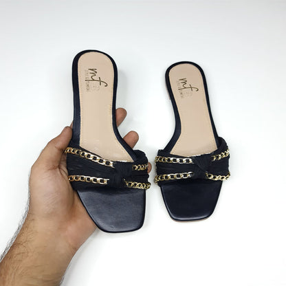 Black Chain Slippers - Maha fashions -