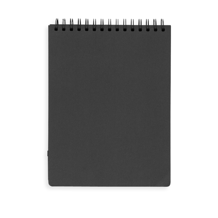 Black DIY Cover Sketchbook flipped open to blank page