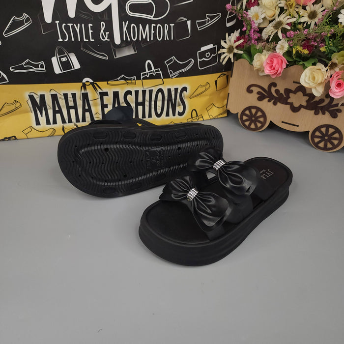 Black Double Bow Slides - Maha fashions -  Women Footwear