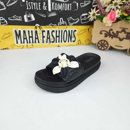 Black Floral Slides - Maha fashions -