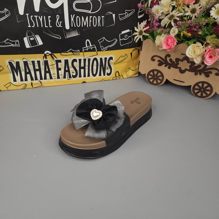 Black Floral Slides - Maha fashions -  Women Footwear