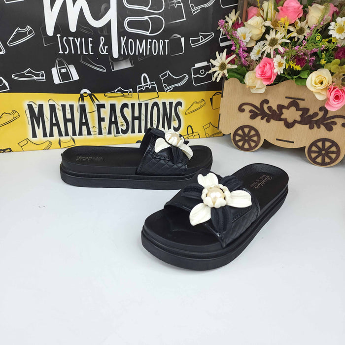 Black Floral Slides - Maha fashions -