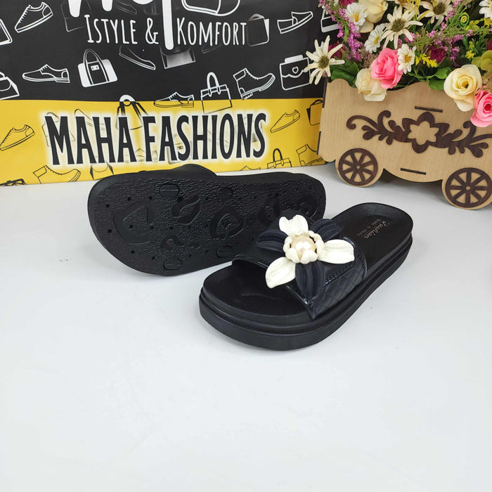 Black Floral Slides - Maha fashions -