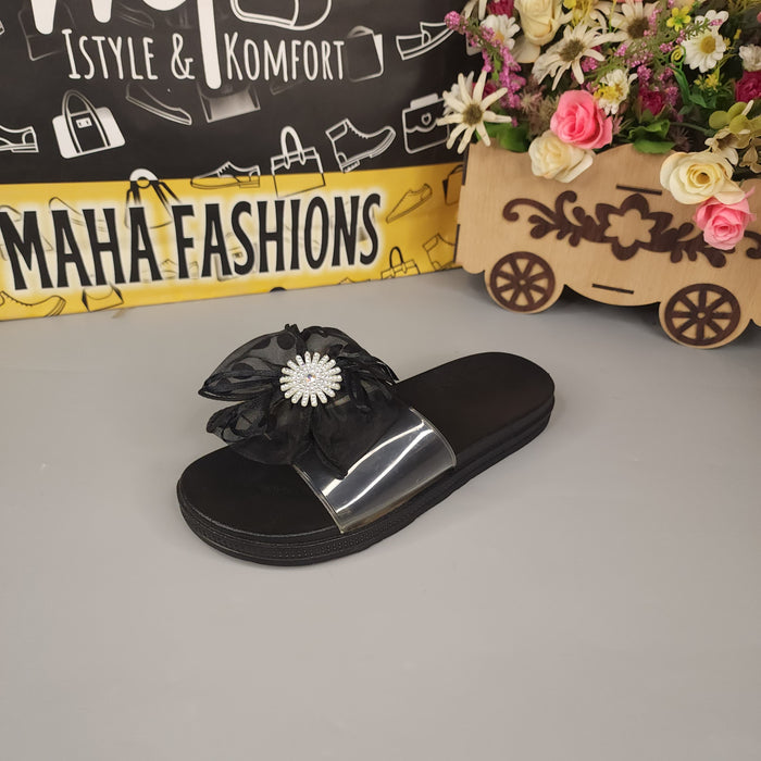 Black Flower Slides - Maha fashions -