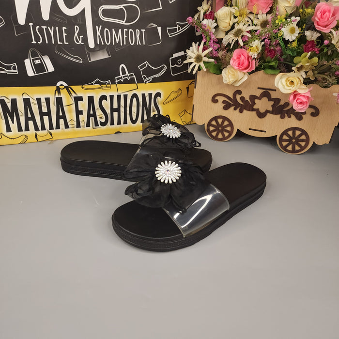 Black Flower Slides - Maha fashions -