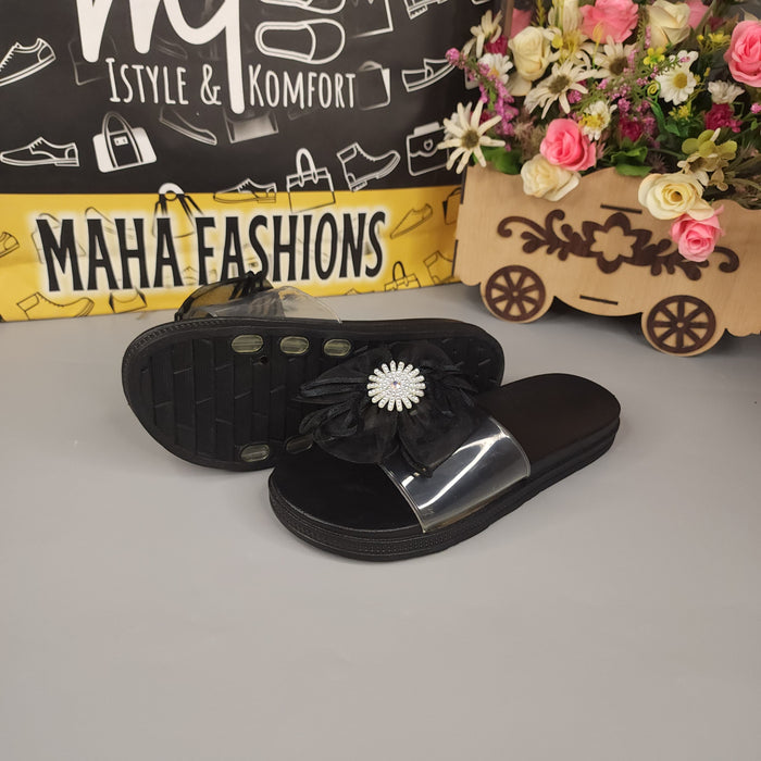 Black Flower Slides - Maha fashions -