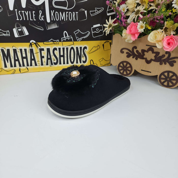 Black Fur Mules - Maha fashions -