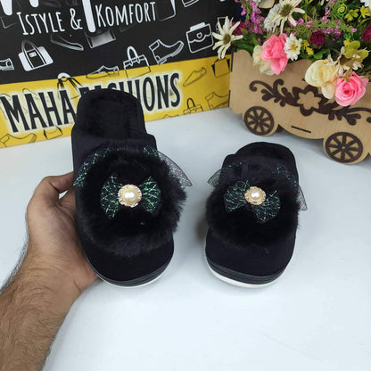 Black Fur Mules - Maha fashions -