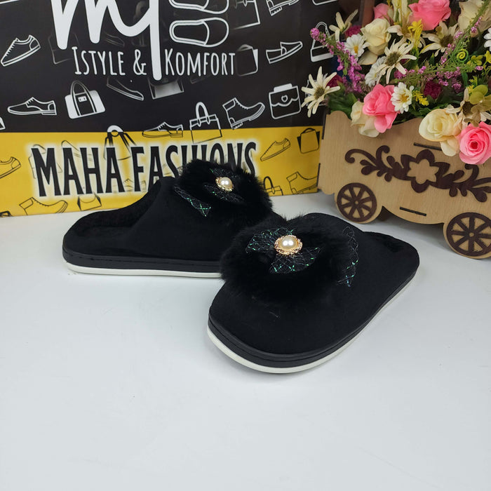 Black Fur Mules - Maha fashions -