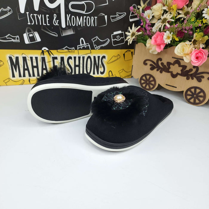 Black Fur Mules - Maha fashions -